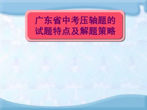 广东省中考数学试题压轴题的试题特点及解题策略