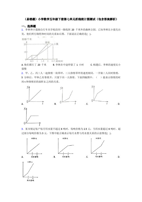 (易错题)小学数学五年级下册第七单元折线统计图测试(包含答案解析)