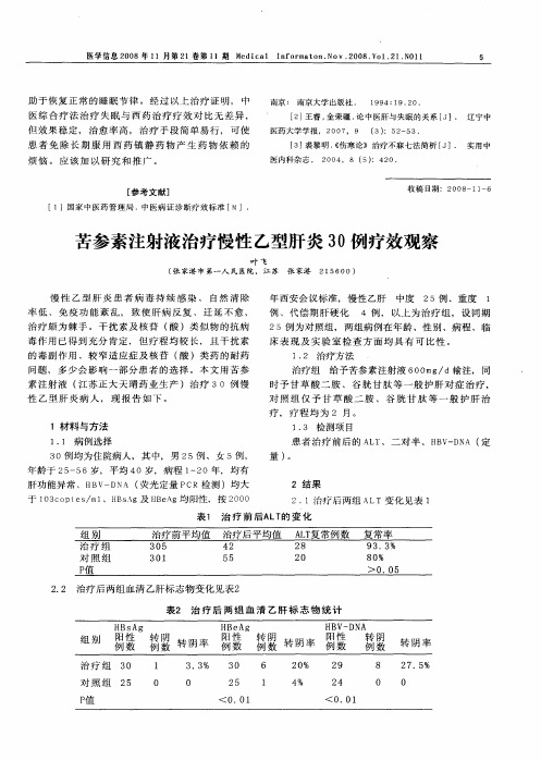 苦参素注射液治疗慢性乙型肝炎30例疗效观察