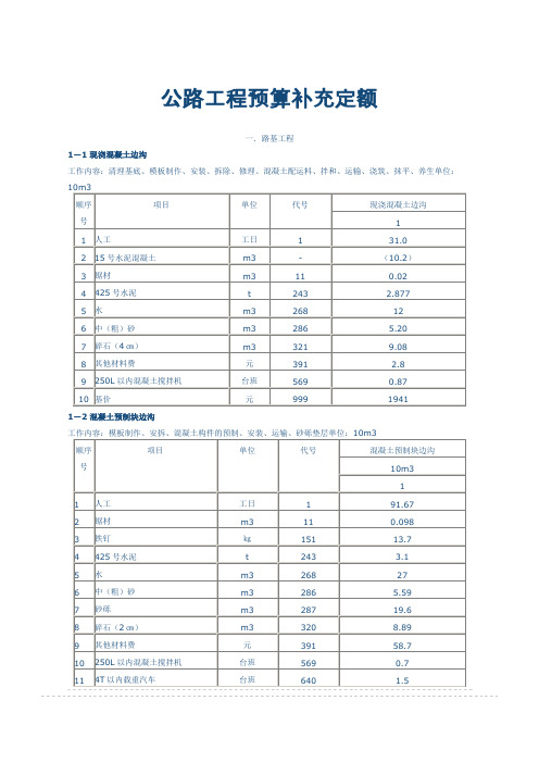 公路工程预算补充定额