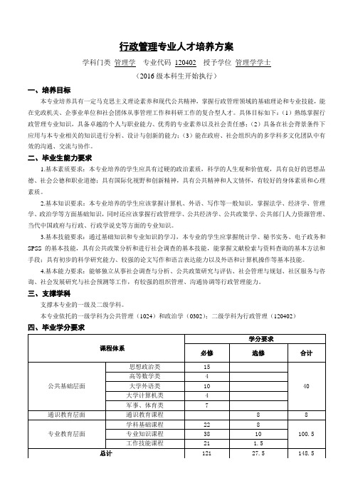 行政管理专业人才培养方案