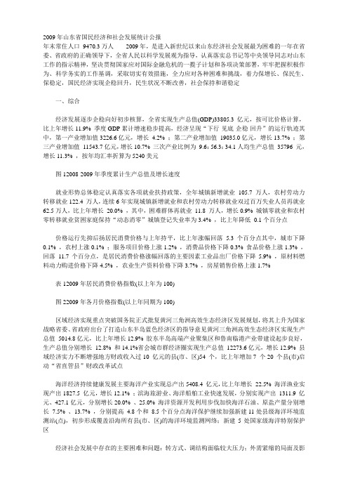 2009年山东省国民经济和社会发展统计公报