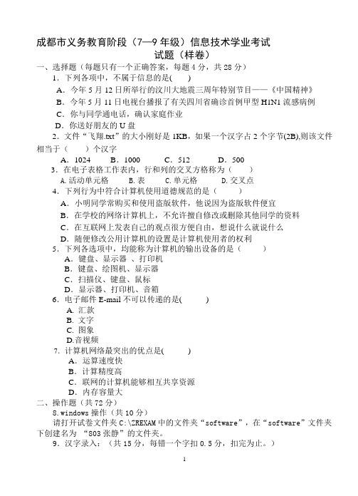 2011年信息技术考试样题