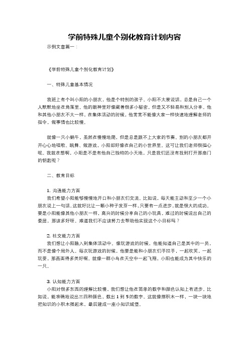 学前特殊儿童个别化教育计划内容