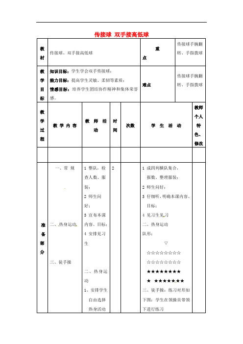 浙江省绍兴县杨汛桥镇中学八年级体育与健康 传接球 双手接高低球教案