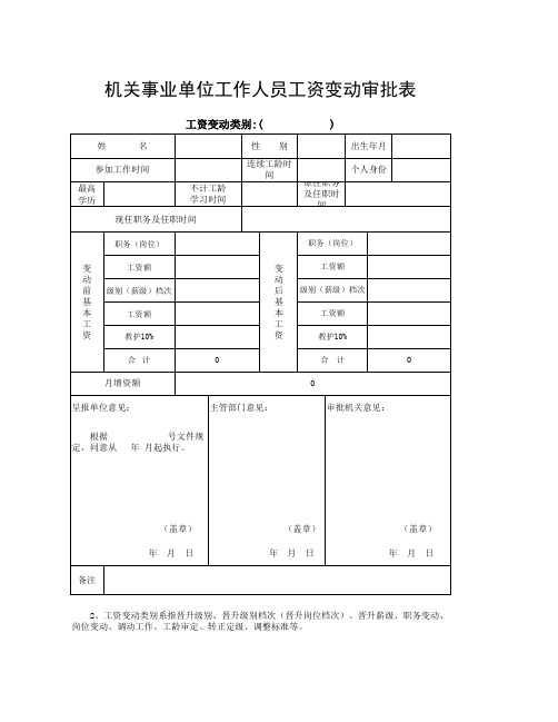 工资变动审批表