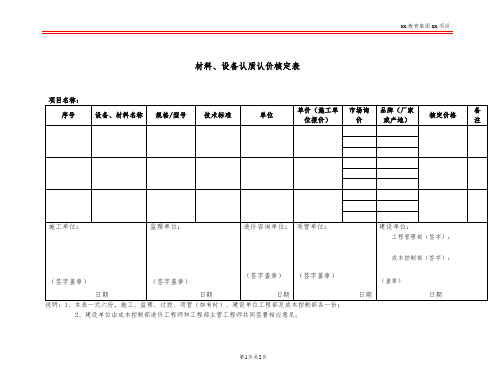 材料、设备认质认价核定表