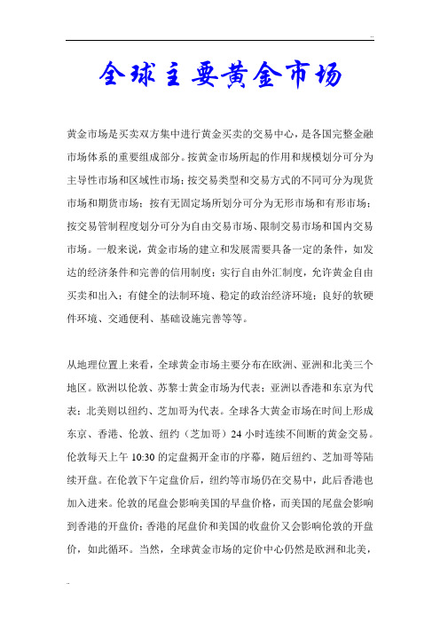 【黄金知识】世界主要黄金市场
