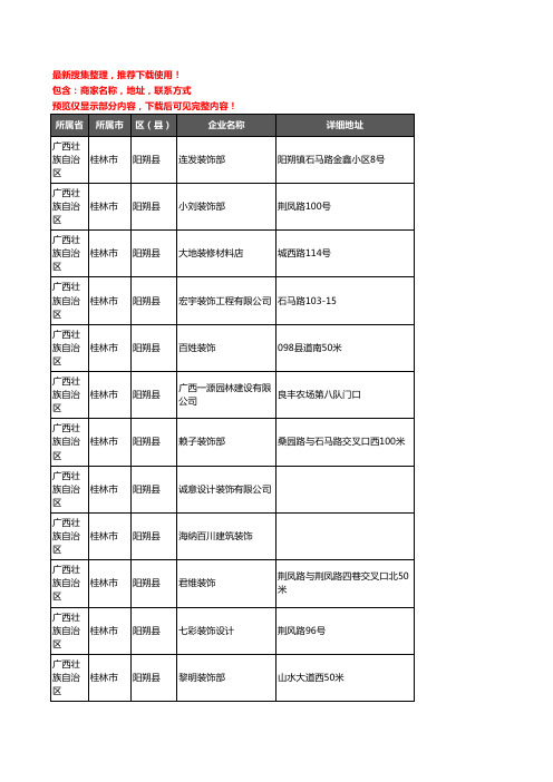 新版广西壮族自治区桂林市阳朔县装修公司企业公司商家户名录单联系方式地址大全35家