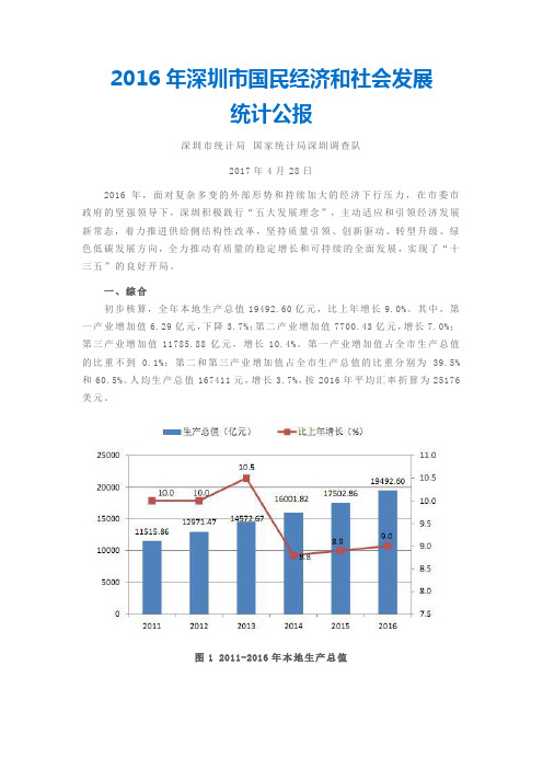 2016深圳市国民经济和社会发展统计公报