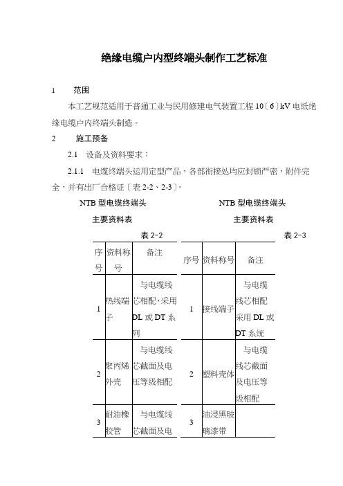 绝缘电缆户内型终端头制作工艺标准