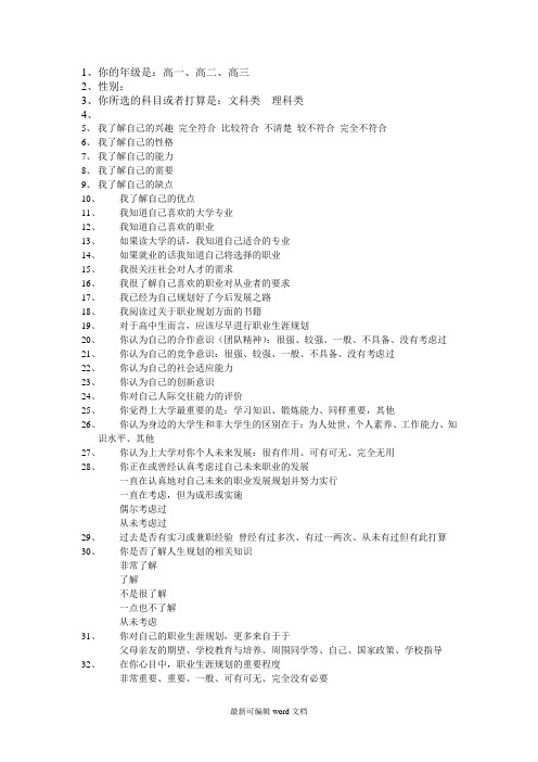 高中生职业生涯规划调查问卷