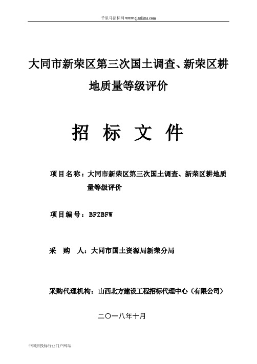 国土资源局分局国土调查、耕地质量等级招投标书范本