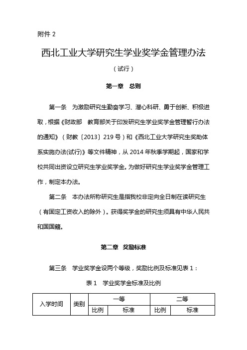 西北工业大学研究生学业奖学金管理办法