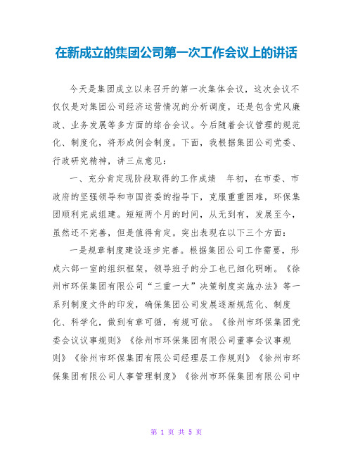 在新成立的集团公司第一次工作会议上的讲话