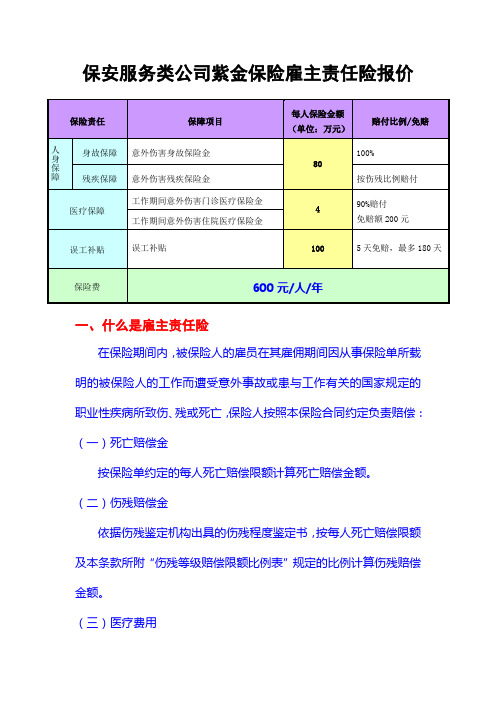 保安服务类公司紫金保险雇主责任险报价