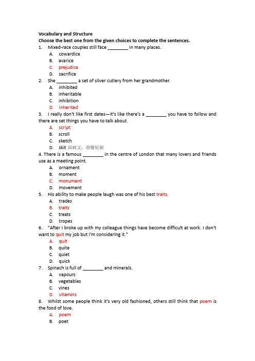 练习100题Vocabulary and Structure