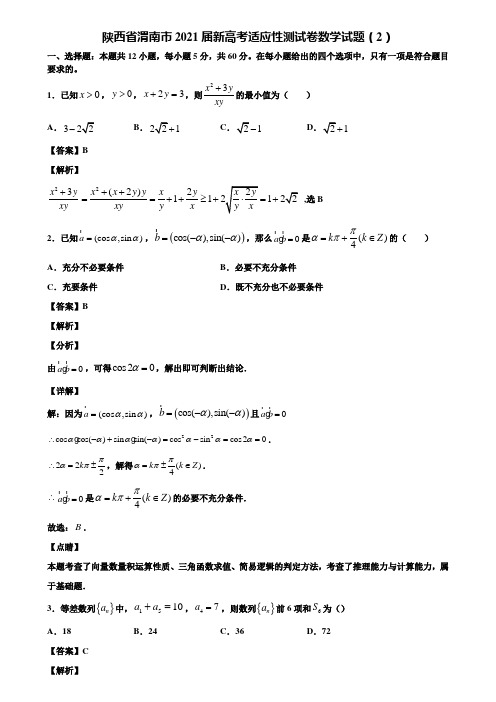 陕西省渭南市2021届新高考适应性测试卷数学试题(2)含解析