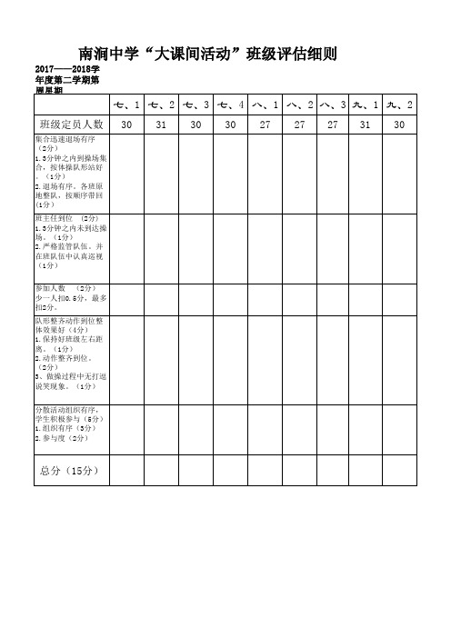 大课间做操检查表