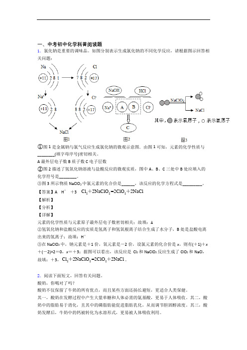 中考化学 科普阅读题 培优练习(含答案)附答案