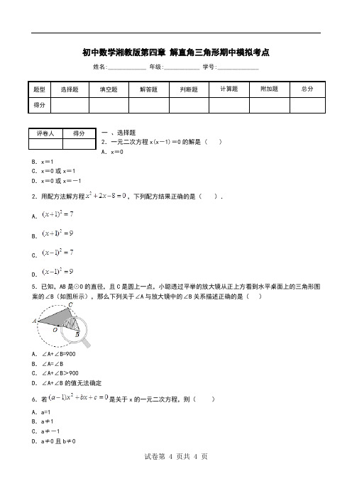 初中数学湘教版第四章 解直角三角形期中模拟考点.doc