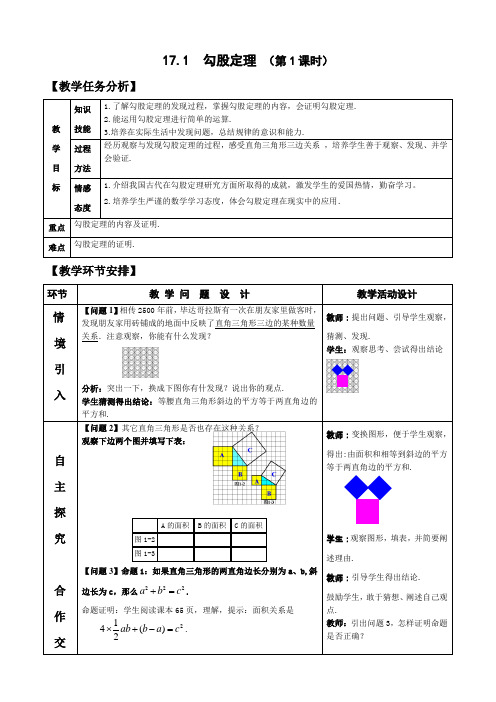 人教版八年级数学下册第十七章-勾股定理-教案