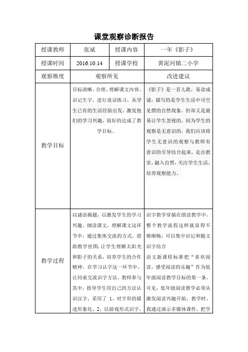 课堂观察诊断报告