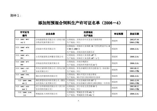 添加剂预混合饲料生产许可证名单(2006-4)