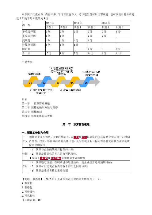 2020年中级会计职称《财务管理》第三章 预算管理