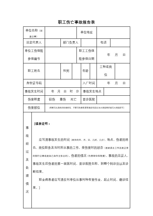 职工伤亡事故报告表【模板】