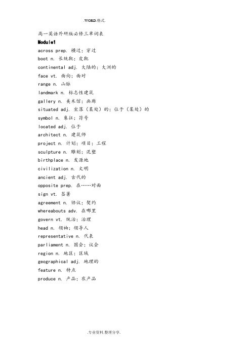 高中一年级英语外研版必修三单词表50401