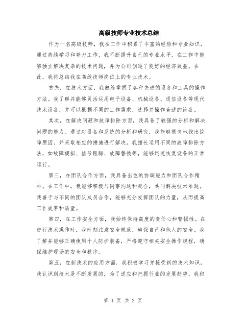 高级技师专业技术总结