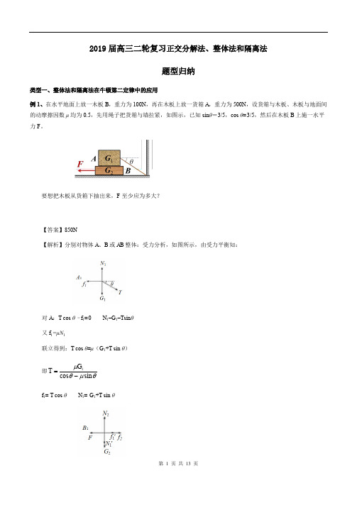 2019届高三二轮复习：正交分解法、整体法和隔离法题型归纳