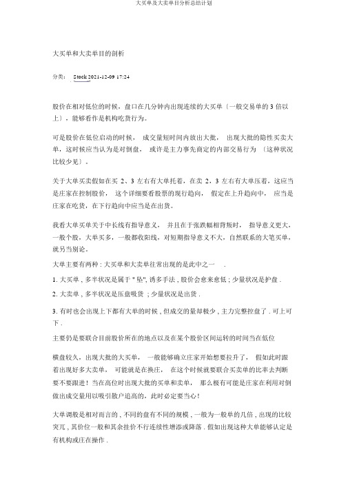 大买单及大卖单目解析总结计划