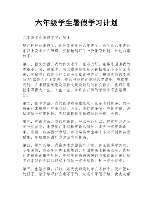 六年级学生暑假学习计划