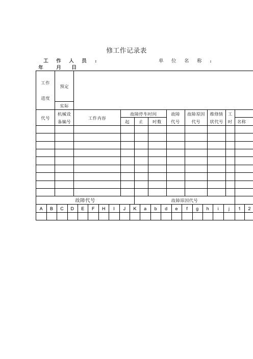 维修工作记录表(表格模板、doc格式)