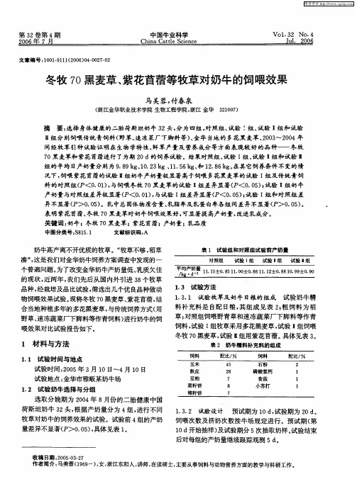 冬牧70黑麦草、紫花苜蓿等牧草对奶牛的饲喂效果