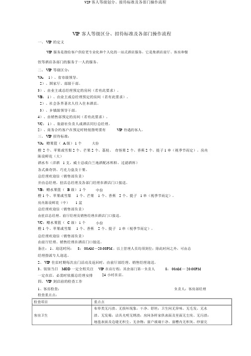 VIP客人等级划分、接待标准及各部门操作流程