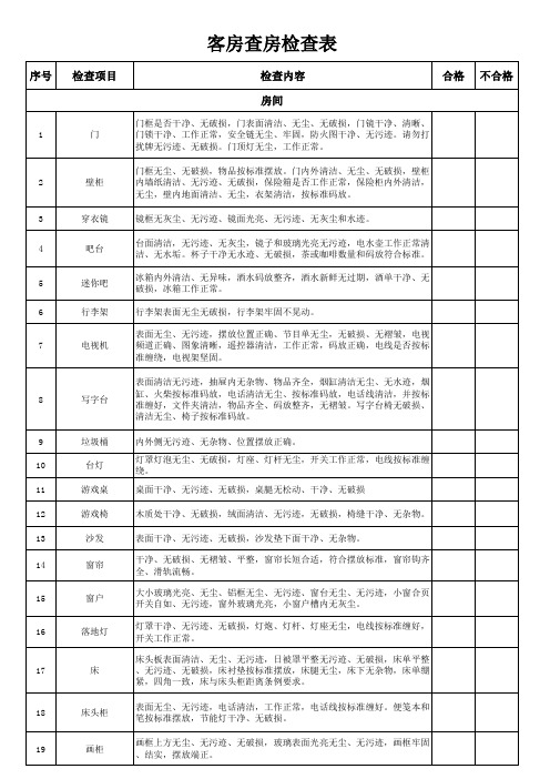 客房查房检查表