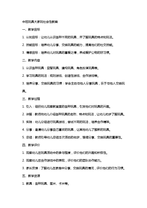 中班玩具大家玩社会性教案