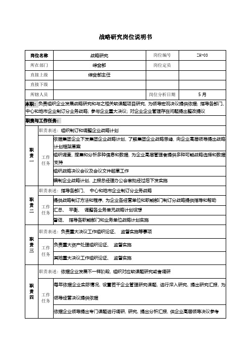 通信行业综合部战略研究岗位说明书