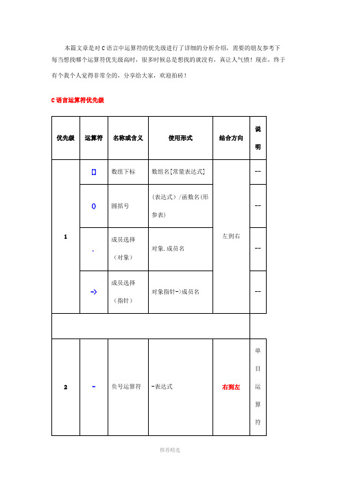 C语言运算符优先级列表(超详细)Word版