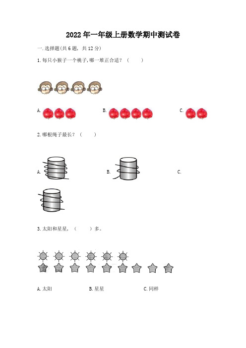 2022年一年级上册数学期中测试卷汇编