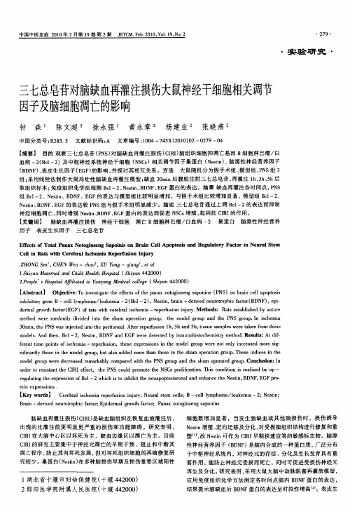 三七总皂苷对脑缺血再灌注损伤大鼠神经干细胞相关调节因子及脑细胞凋亡的影响