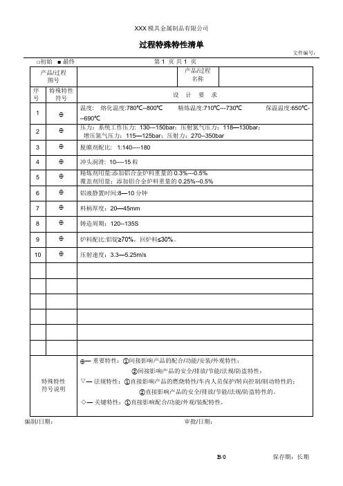 过程特殊特性清单