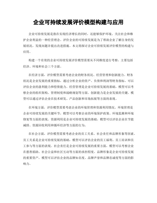 企业可持续发展评价模型构建与应用