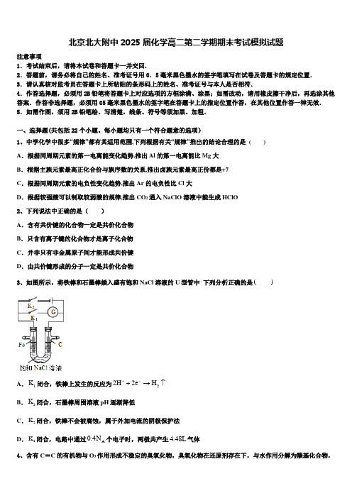 北京北大附中2025届化学高二第二学期期末考试模拟试题含解析