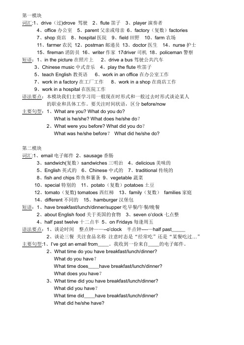 外研社小学英语第十册英语语法