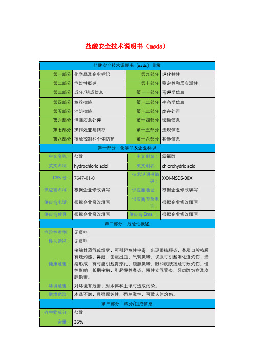 盐酸安全技术说明书(msds)