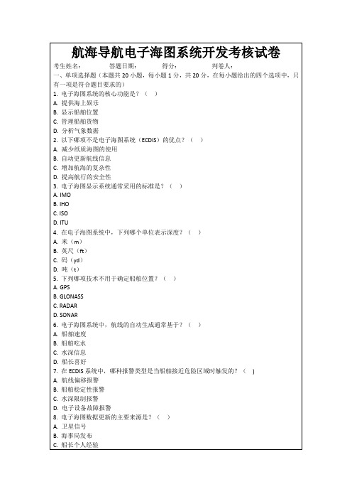 航海导航电子海图系统开发考核试卷